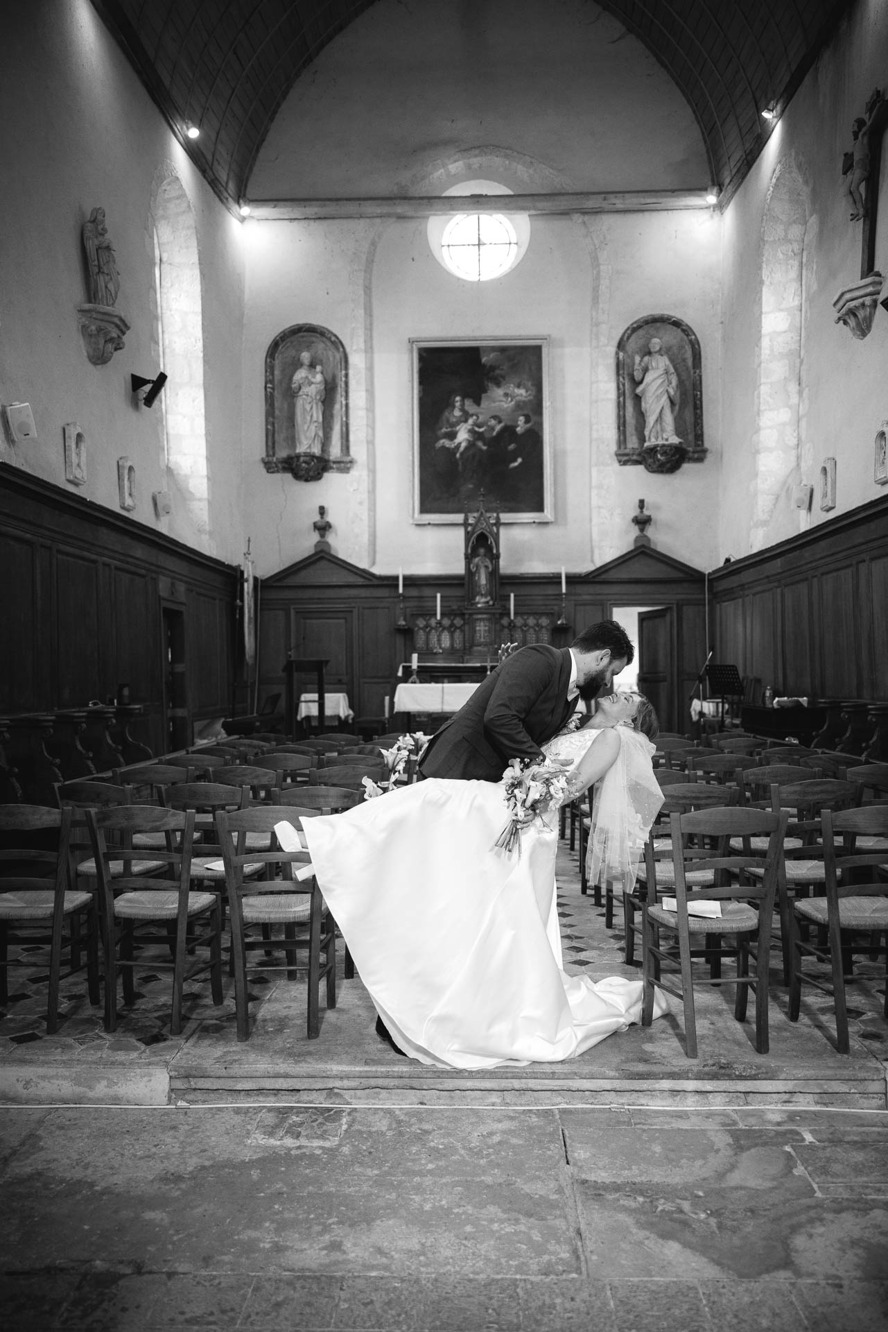Bride getting ready with champagne at a French château