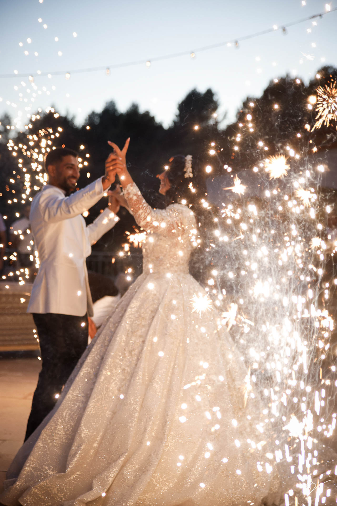First dance with sparklers at a French Riviera wedding